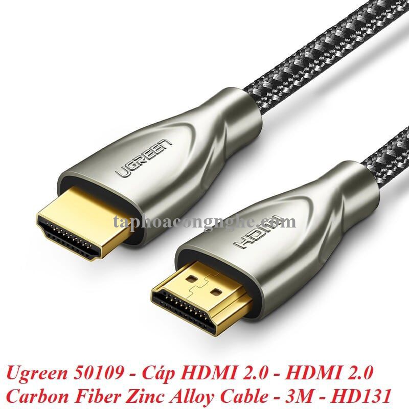 Ugreen 50109 3M màu Đen Cáp tín hiệu HDMI chuẩn 2.0 dây bọc lưới đầu hợp kim cao cấp HD131 30050109